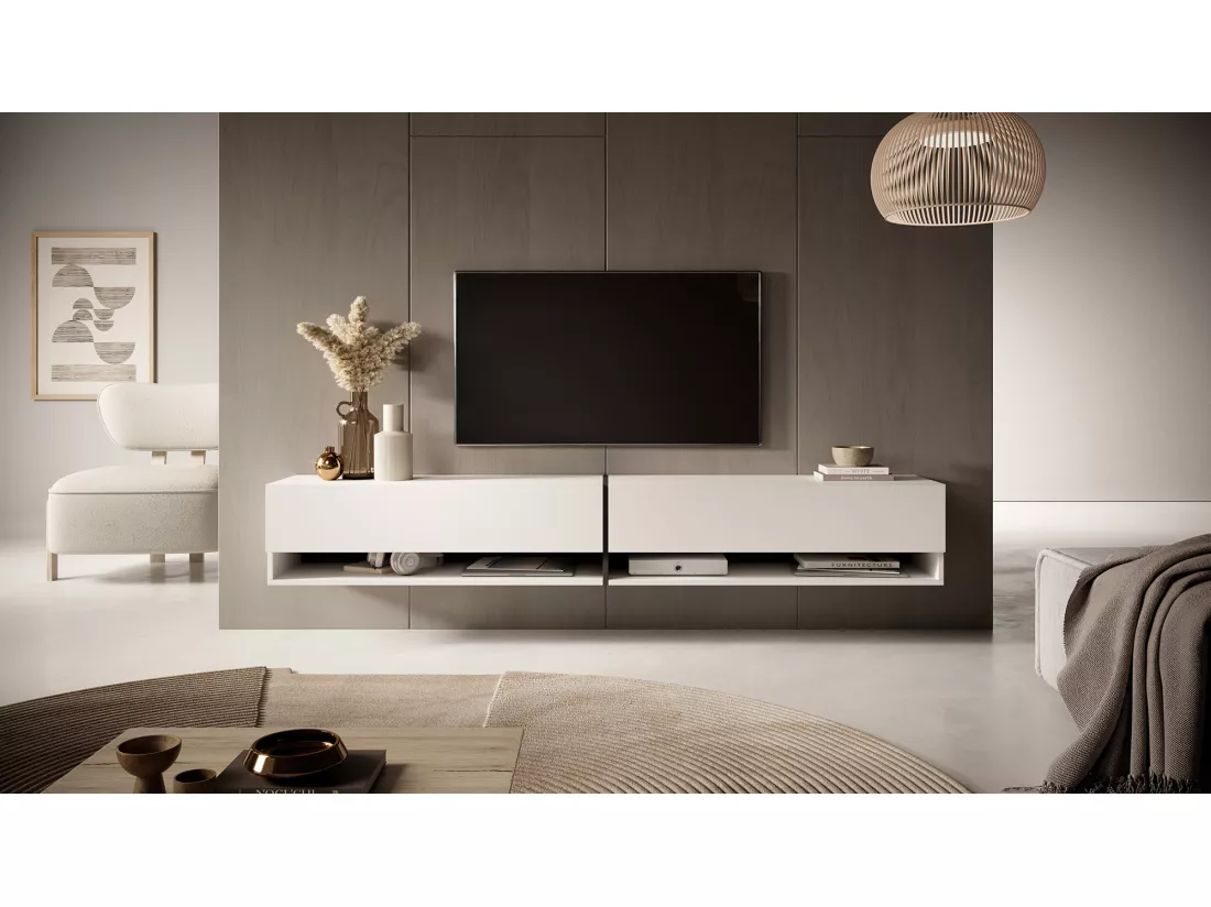 Meuble tv 200 cm -blanc avec insert graphite - MIRRGO