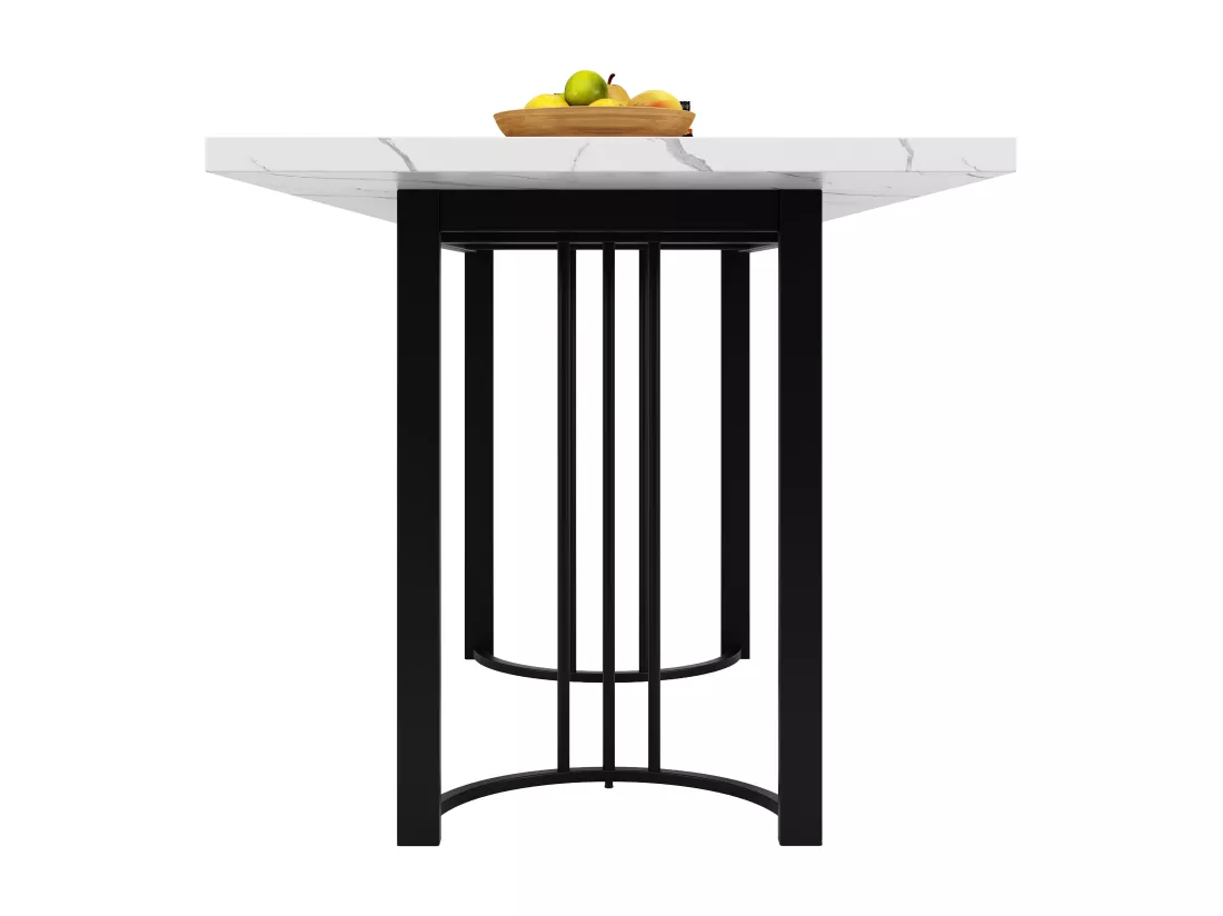 Table à manger escamotable（140-179.5x80cm)- en MDF & Métal - plateau effet marbre - Blanc