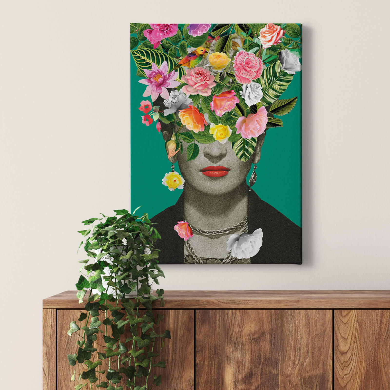 Leinwandbild FRIDA FLORAL - türkis-bunt - 50x70 cm