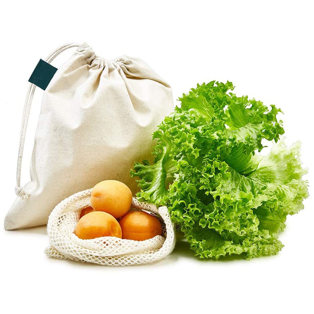 (8er Set) Wiederverwendbare Baumwolle Netztaschen Gemüse / Obst Beutel - Beige