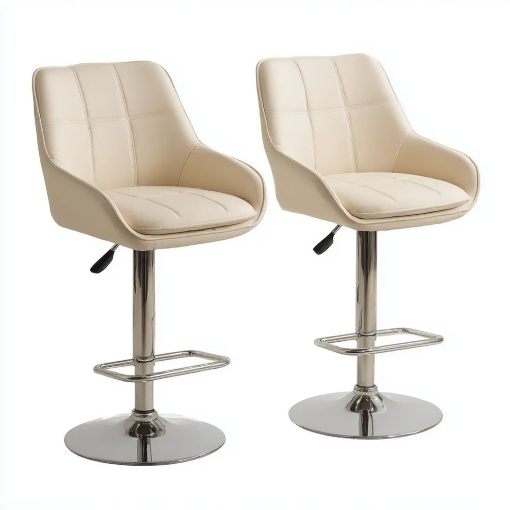Barhocker Set 2 Stück 45x40x60-80 cm - Kunstleder Creme - Verstellbar - Modernes Design