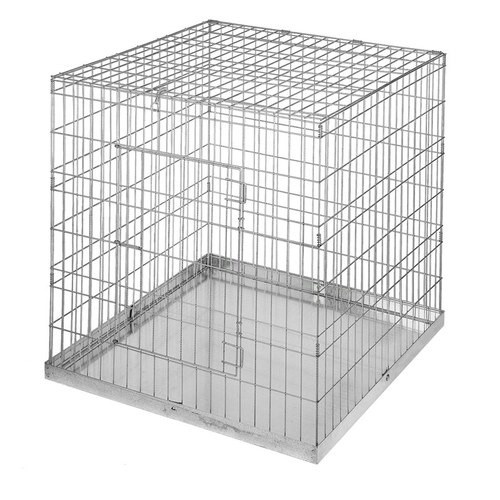 Gaiola para animais de estimação na cor metálica com bandeja.