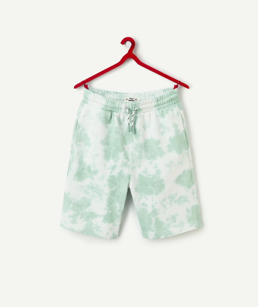 bermuda garçon en coton bio tie and dye vert et blanc