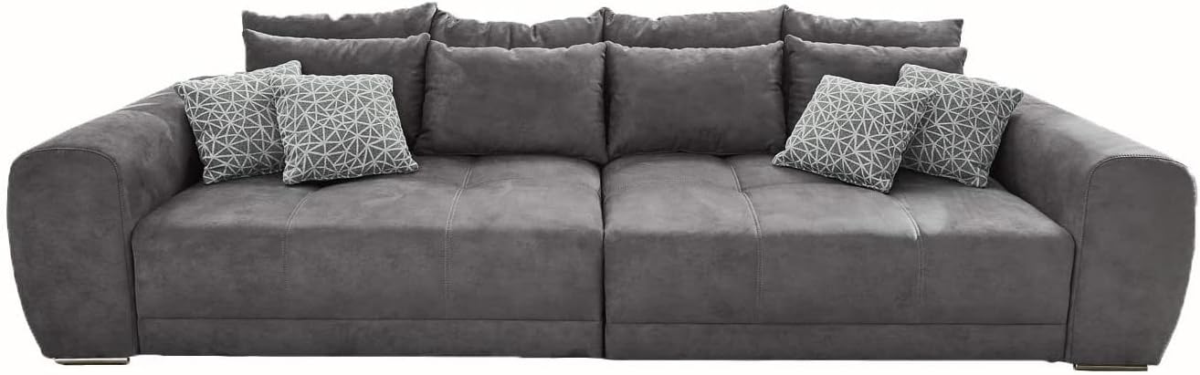 Big Sofa XXL B306/T134/H86 cm, bequeme Lounge Couch mit hochwertiger Federkernpolsterung, viele Kissen, Liegefläche 120 cm x 240 cm, angenehmer Mikrofaserstoff-Bezug in Grau / 15114