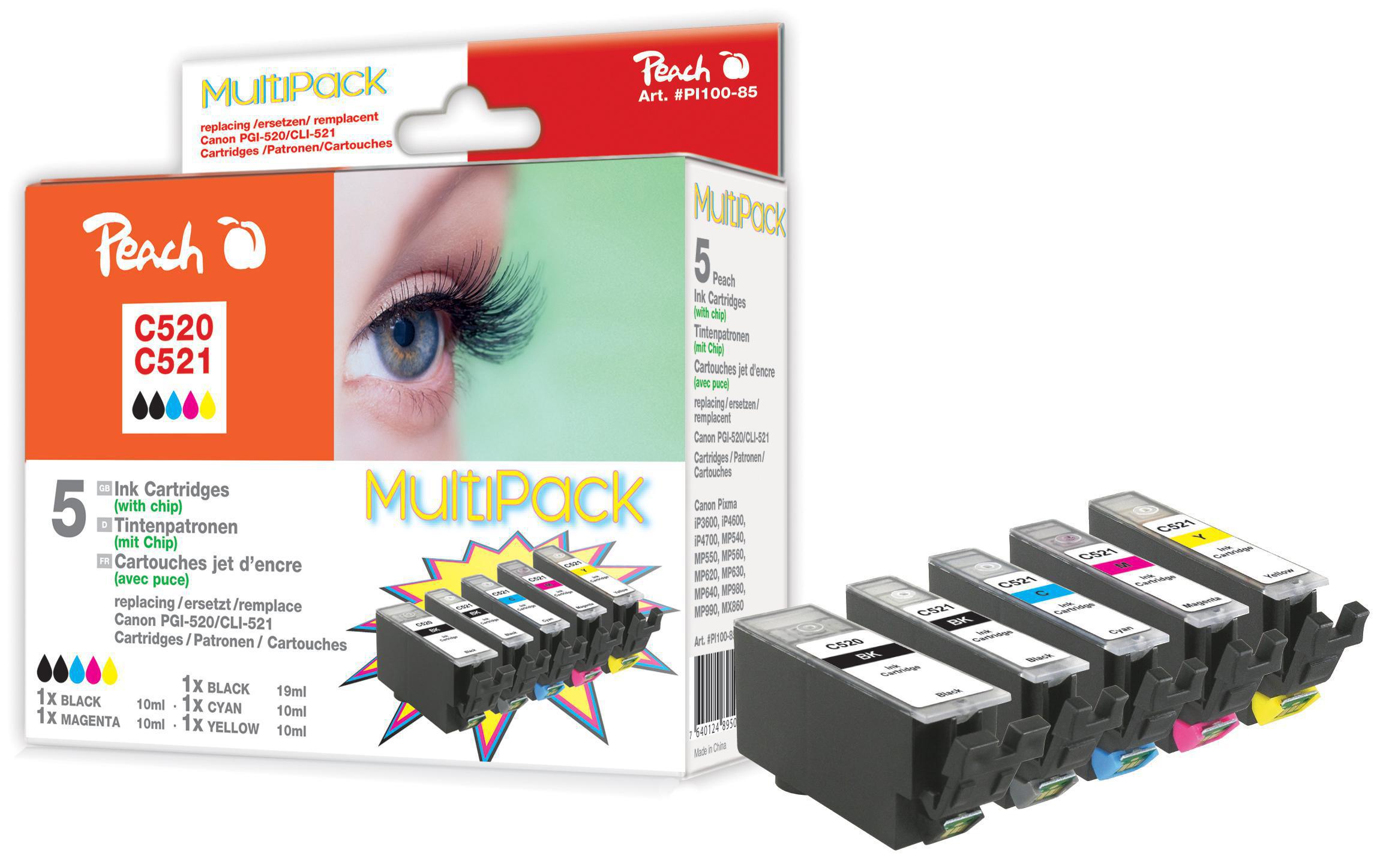 Tintenset Canon PGI-520XL / CLI-521XL C, M, Y, 2x BKTinten-Set für Canon-Geräte
