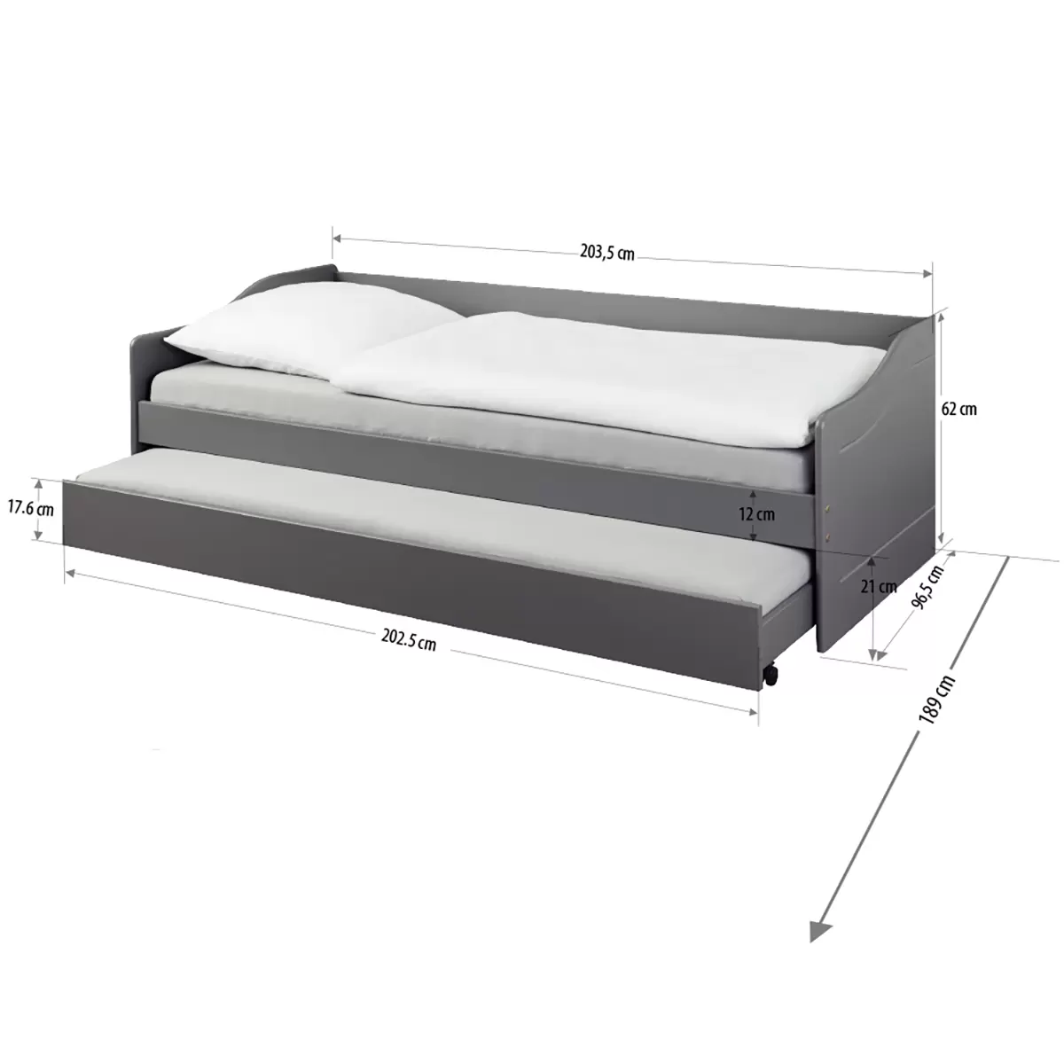Funktionsbett Leonie 90x200 Grau