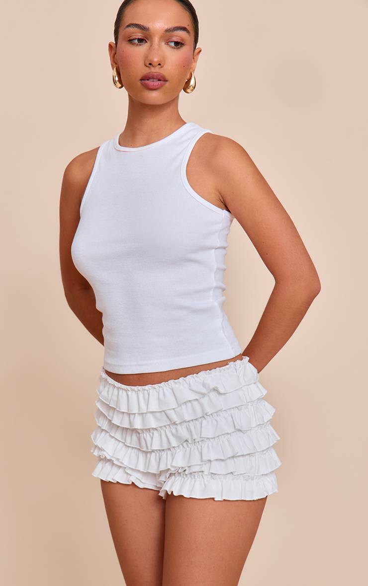 Blanc Short Bloomer Taille Basse En Mélange De Lin