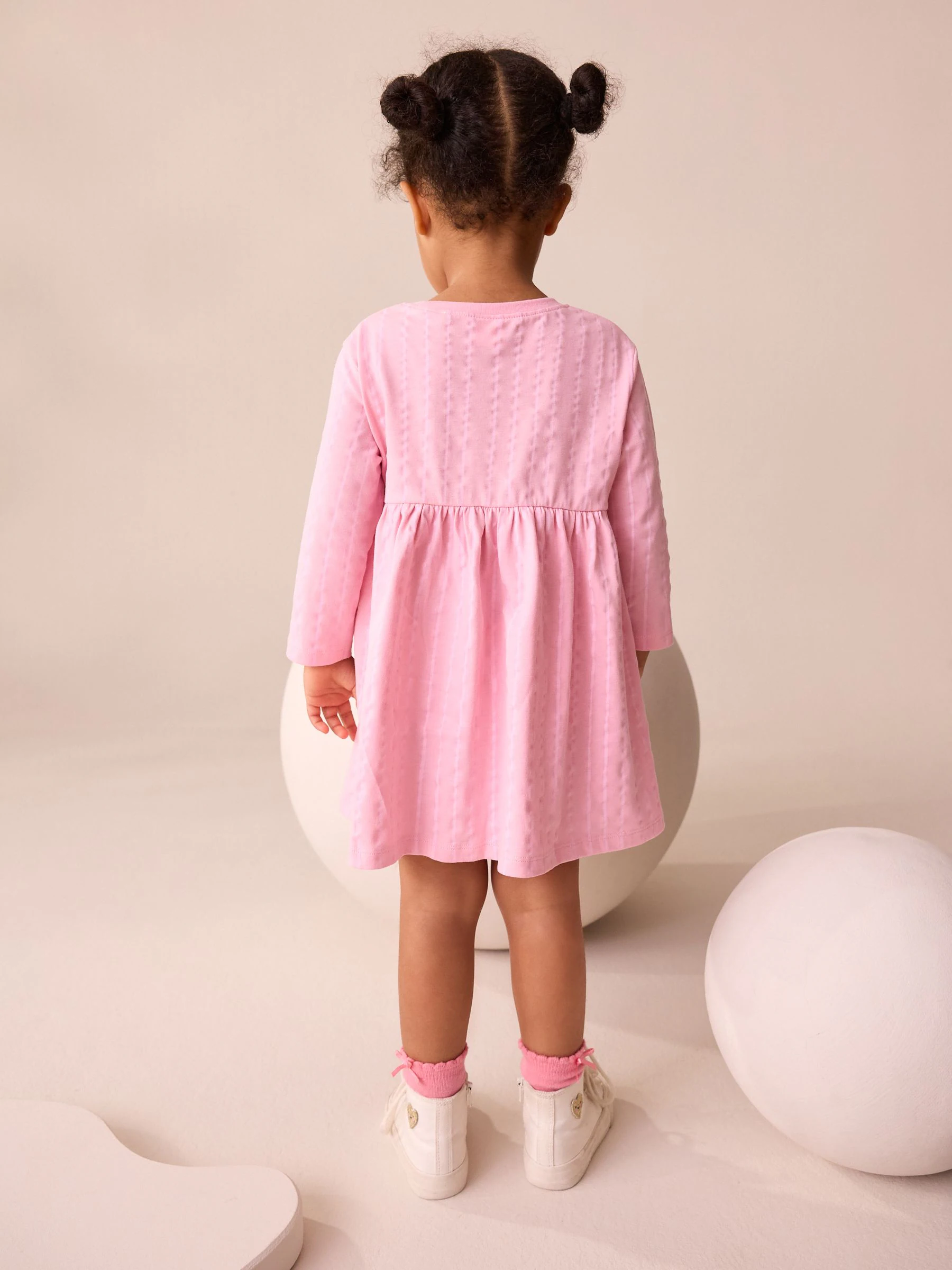 Roze met eenhoornprint - Jurk met lange mouwen en versiering (3mnd -7jr)