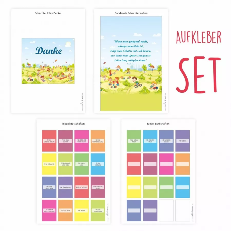 Nikima Papeterie AUFKLEBER SET - Merci Danke Kinder Abschiedsgeschenk Kita Erzieher bunt