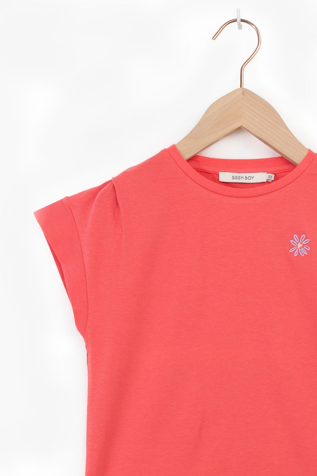 Koraaloranje T-shirt met geplooide details