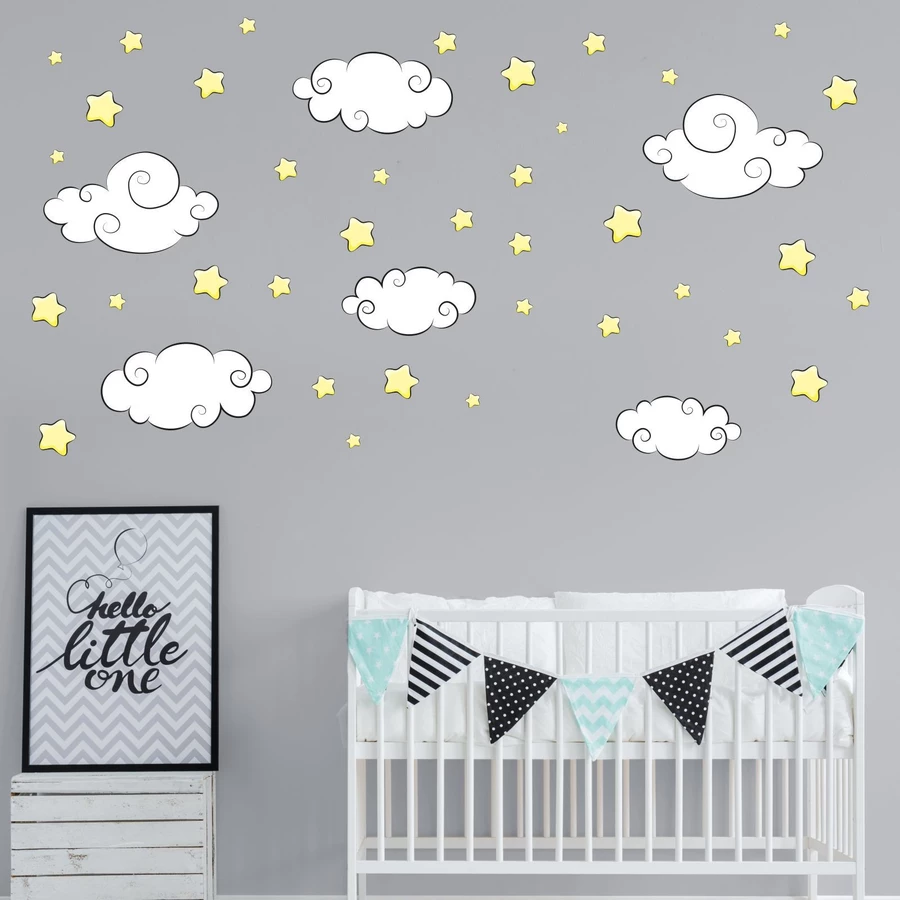 Nikima Wandtattoo 112 Wandtattoo Sterne & Wolken Aufkleber Sticker bunt
