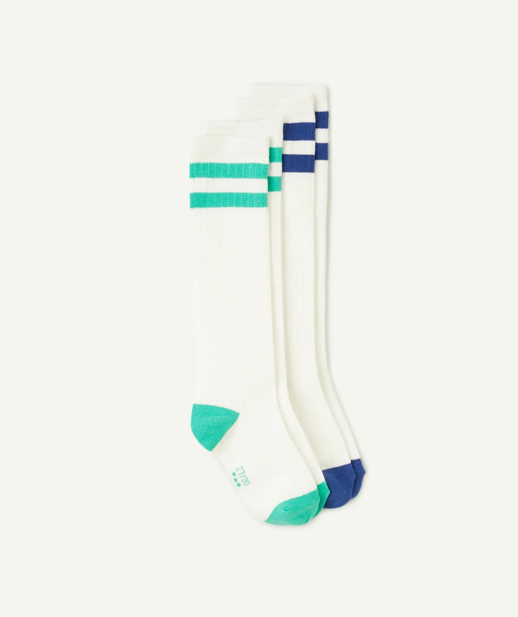 lot de 2 paires de chaussettes hautes fille en coton bio avec bandes colorées