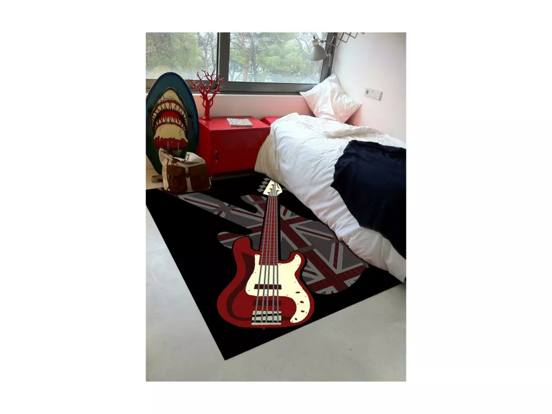 Tapis enfant 200x290 rectangle tissé noir AF1 GUITARD