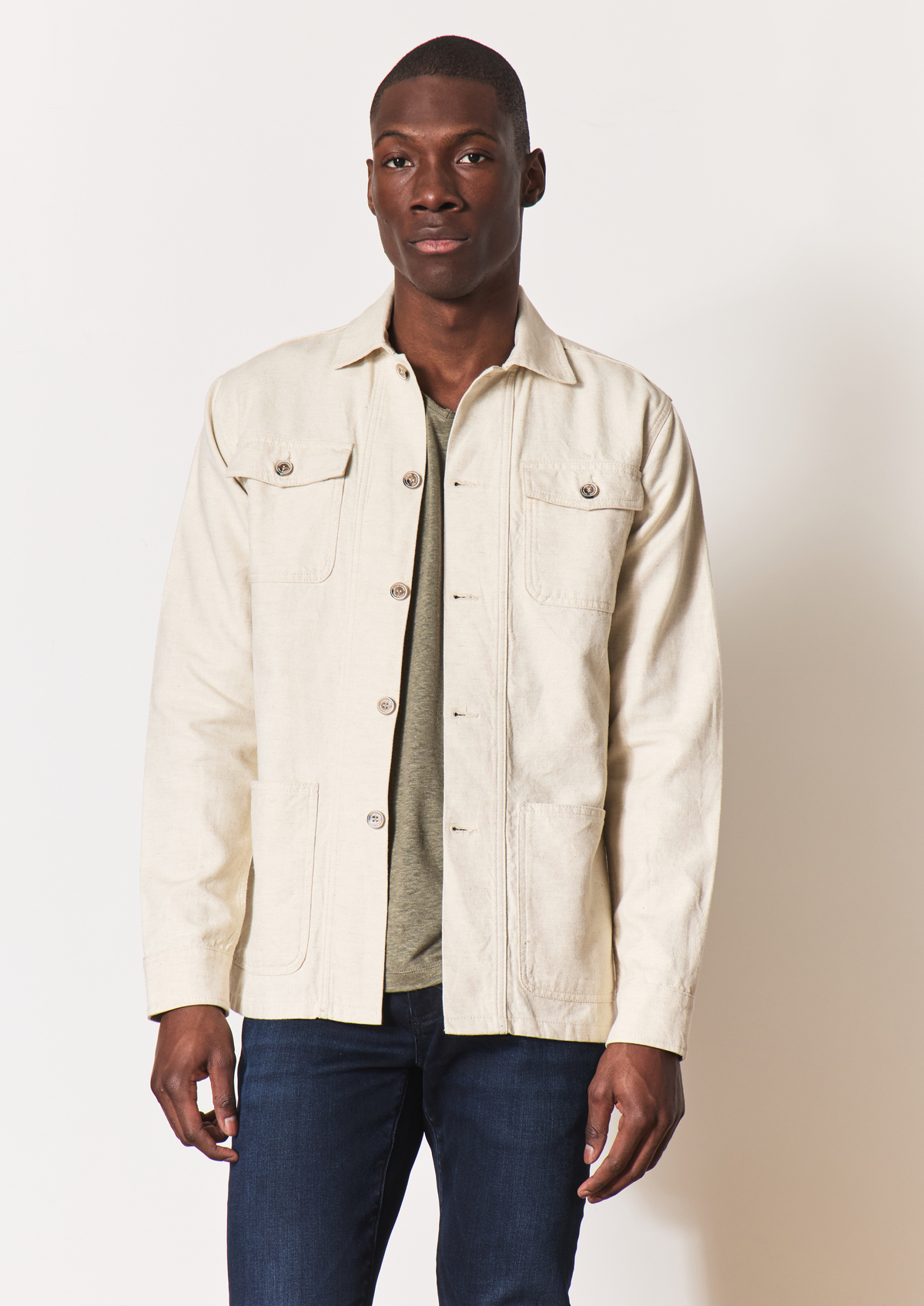 Surchemise Regular en coton et lin unis ficelle