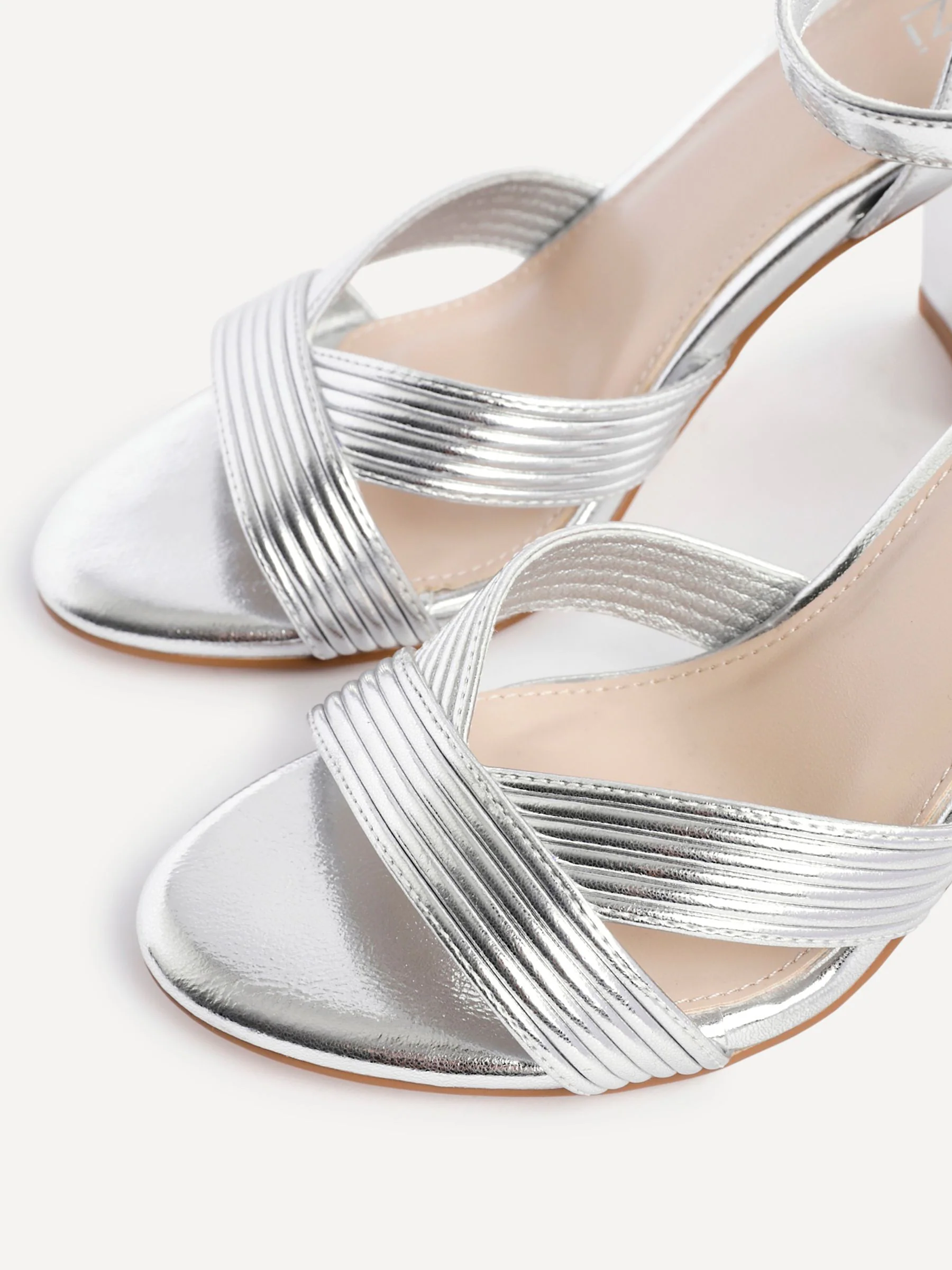 Zilver - Linzi City Block Heeled Sandals With Ribbed Front Strap