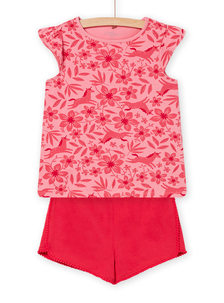 Ensemble pyjama rose à imprimé licorne et fleuri enfant fille