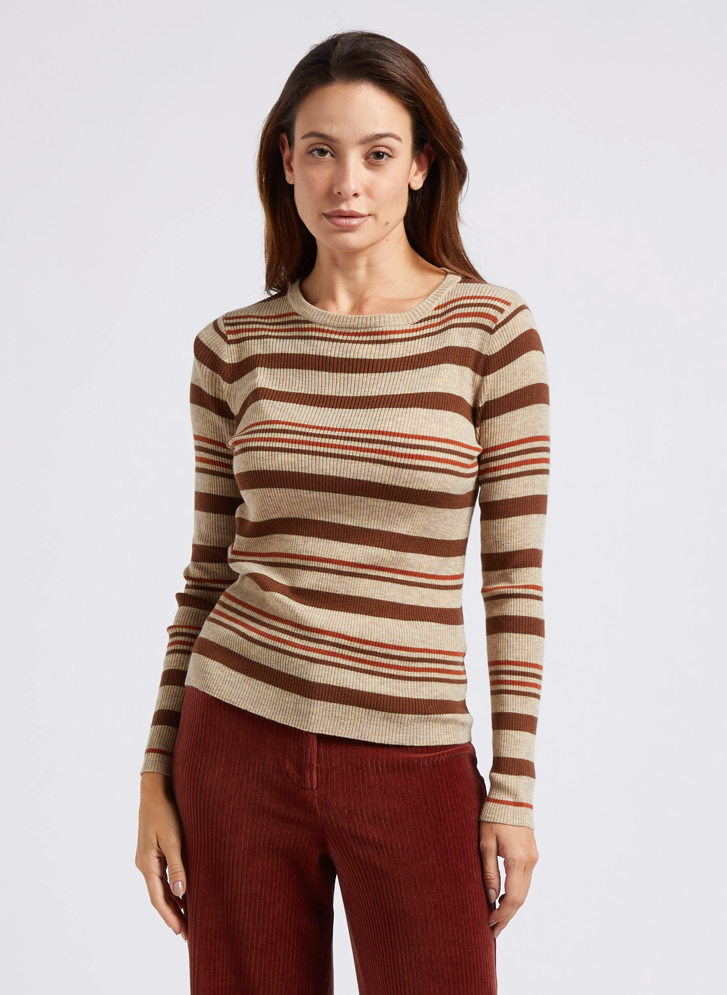 Pull ajusté à col rond | Gris