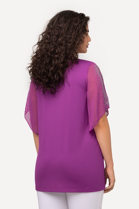 Tunika, Glitzersteinchen, A-Linie, V-Ausschnitt, 3/4-Arm