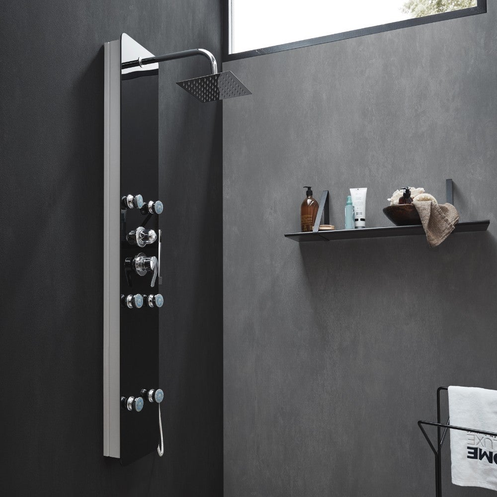 Home Deluxe - Douchepaneel - DIVE Black - Afmetingen: 150 x 25 x 9 cm, Front: Glas, incl. regendouchekop en complete accessoires