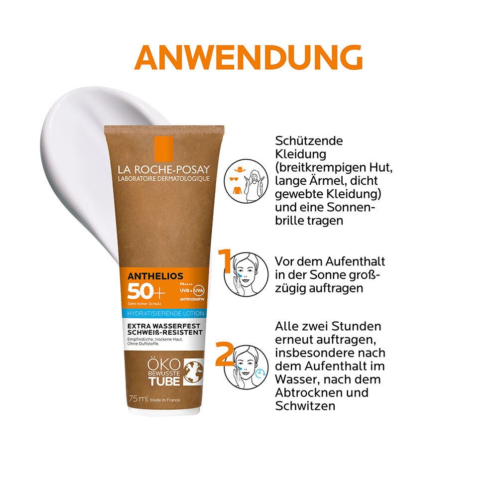 La Roche Posay Anthelios Hydratisierende Milch LSF 50+: Sonnenmilch in der Tube mit Pappe mit hohem Breitbandschutz für empfindliche und trockene Haut