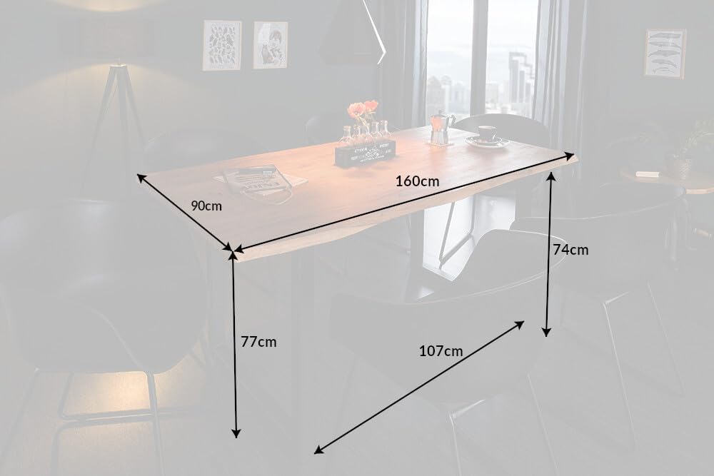 riess-ambiente.de Massivholz Esstisch Mammut 160cm Wild-Akazie Industrial Design 2,6cm Tischplatte