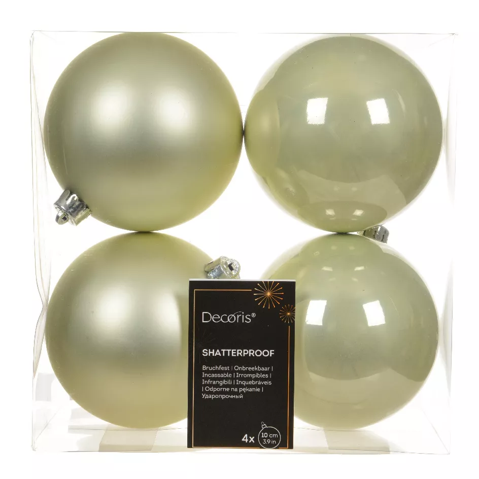 Lot de 4 boules de Noël (D100 mm) Alpine Menthe blanche