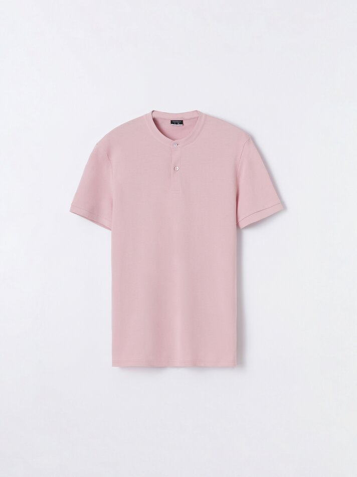 Camisa polo com gola mandarim - Rosa