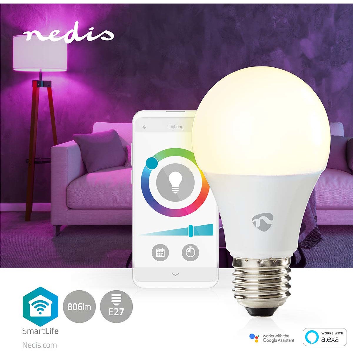 Nedis WIFILRC10E27 Smartlife multicolour LED-lamp E27 806lm 9W