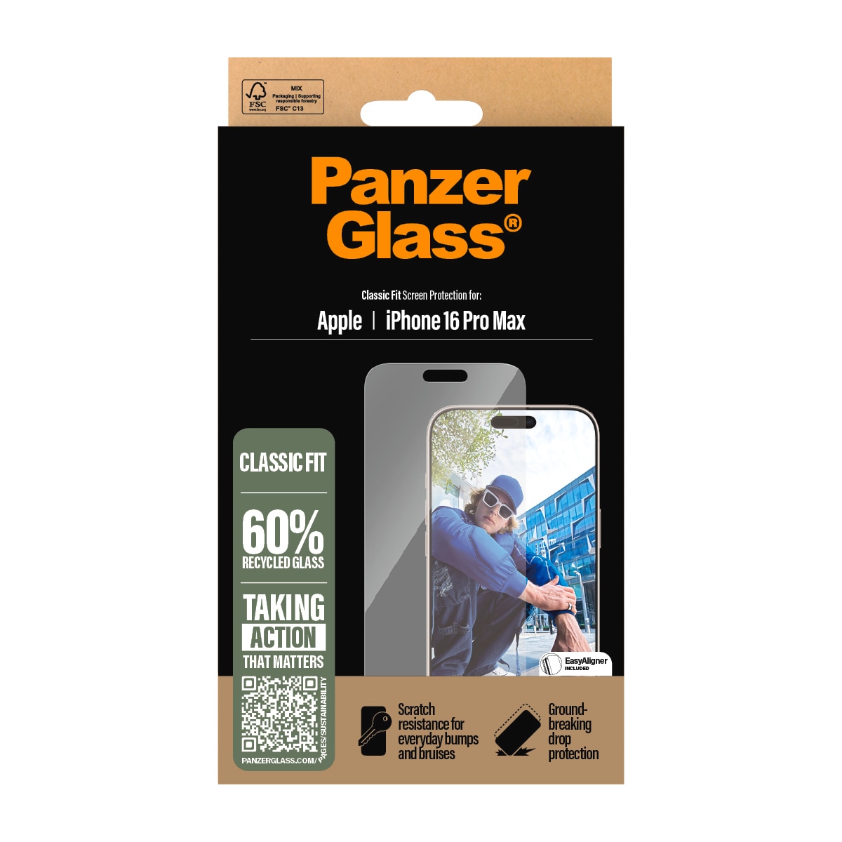 PanzerGlass Displayschutzglas »Classic Fit Screen Protection« für Apple iPhone 16 Pro Max Displayschutzfolie, Schutzfolie, Bildschirmschutz, kratz- & stossfest