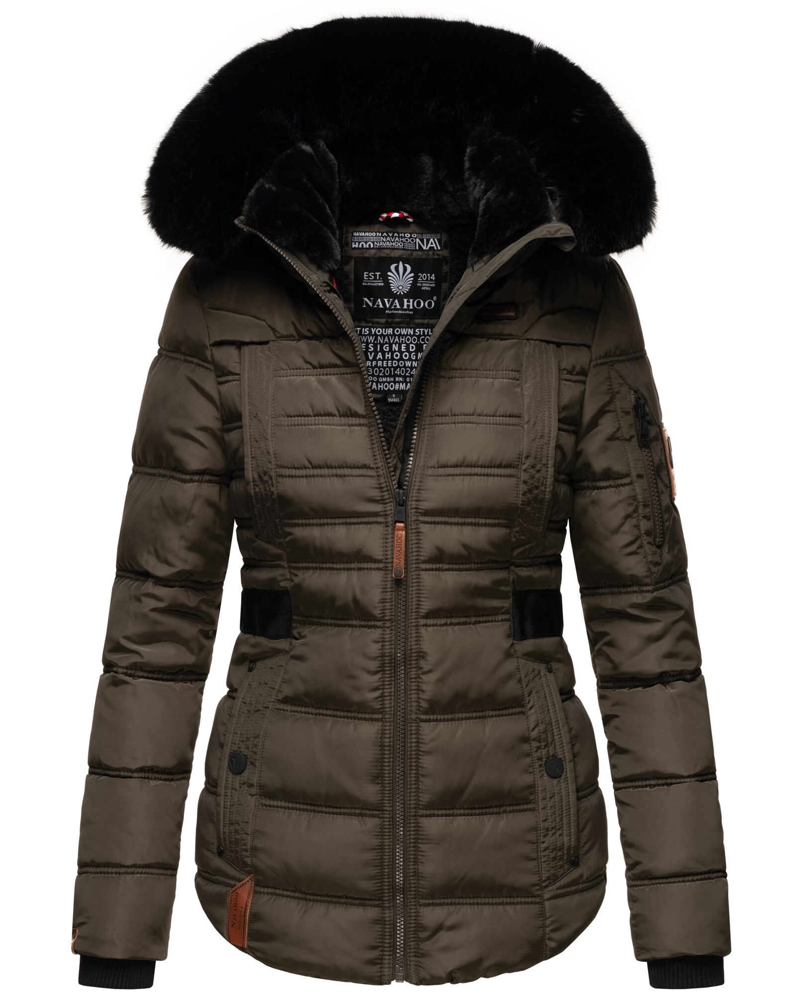 NAVAHOO Damen edler Winterjacke Kurzmantel mit abnehmbarem Kunstfellkragen Melikaa