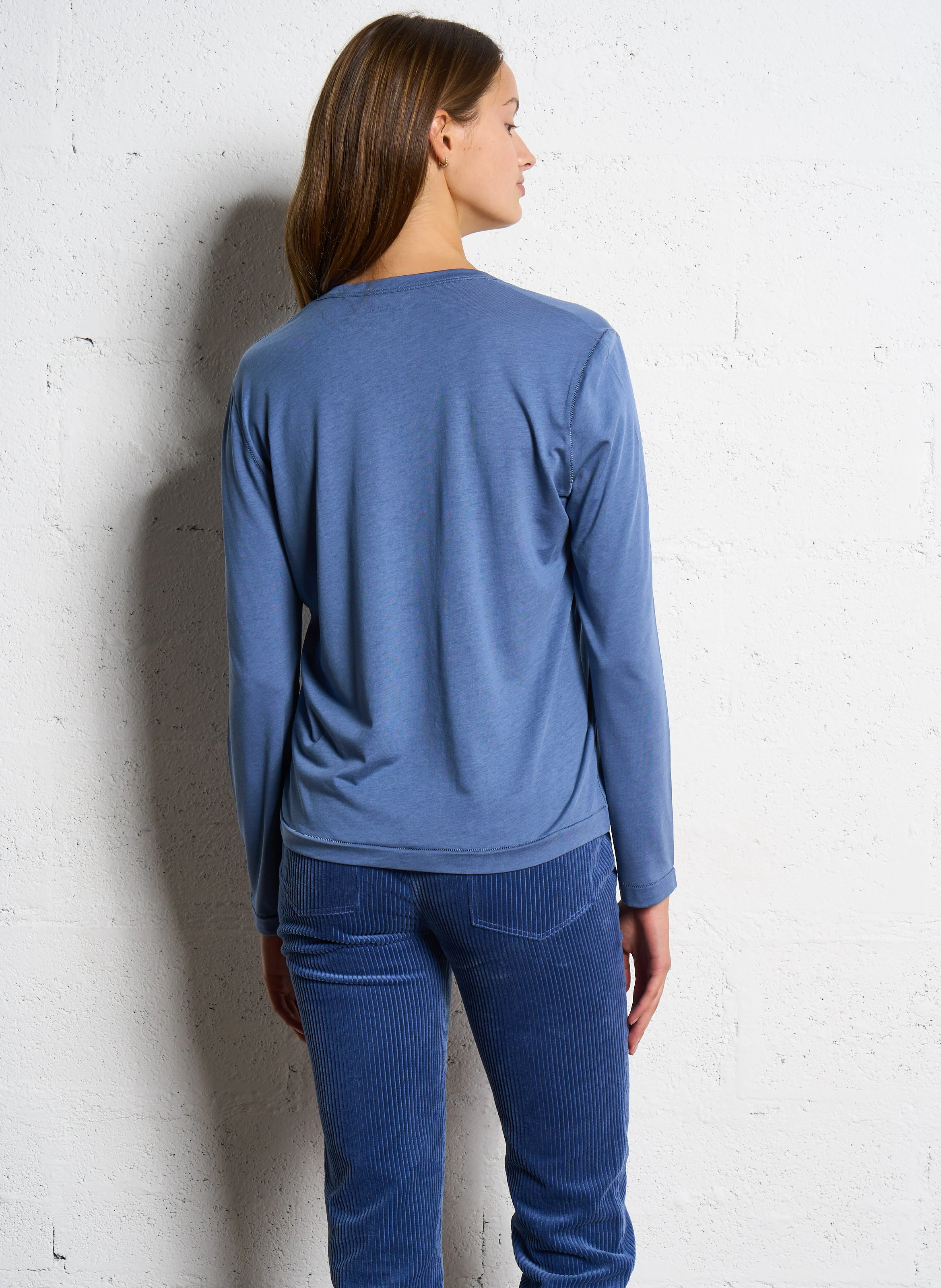 Tee-shirt droit col V| Bleu