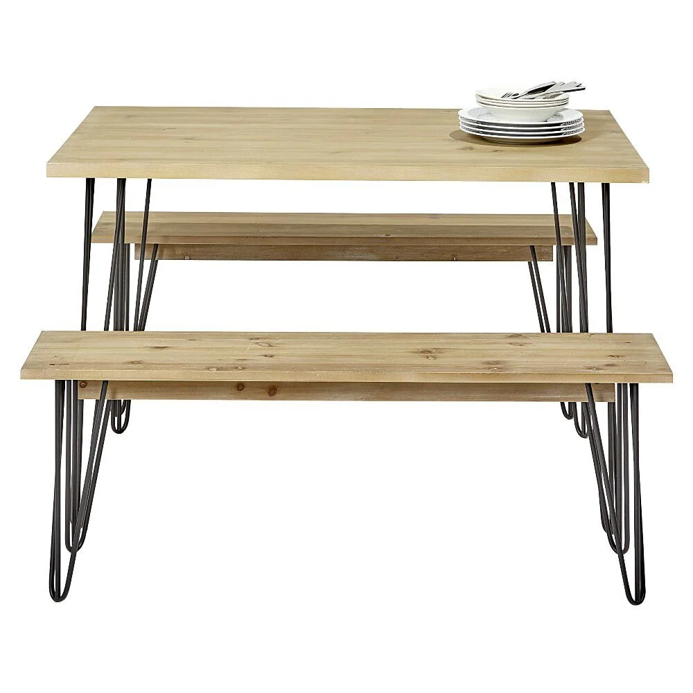 Ensemble repas 4 personnes table et banc x2 métal et bois
