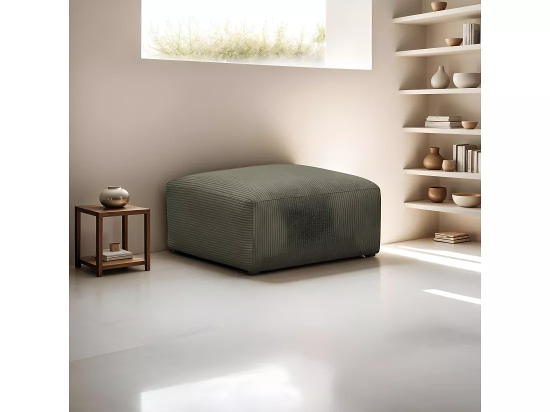 Pouf / repose-pieds modulable en velours côtelé vert kaki - Modulo
