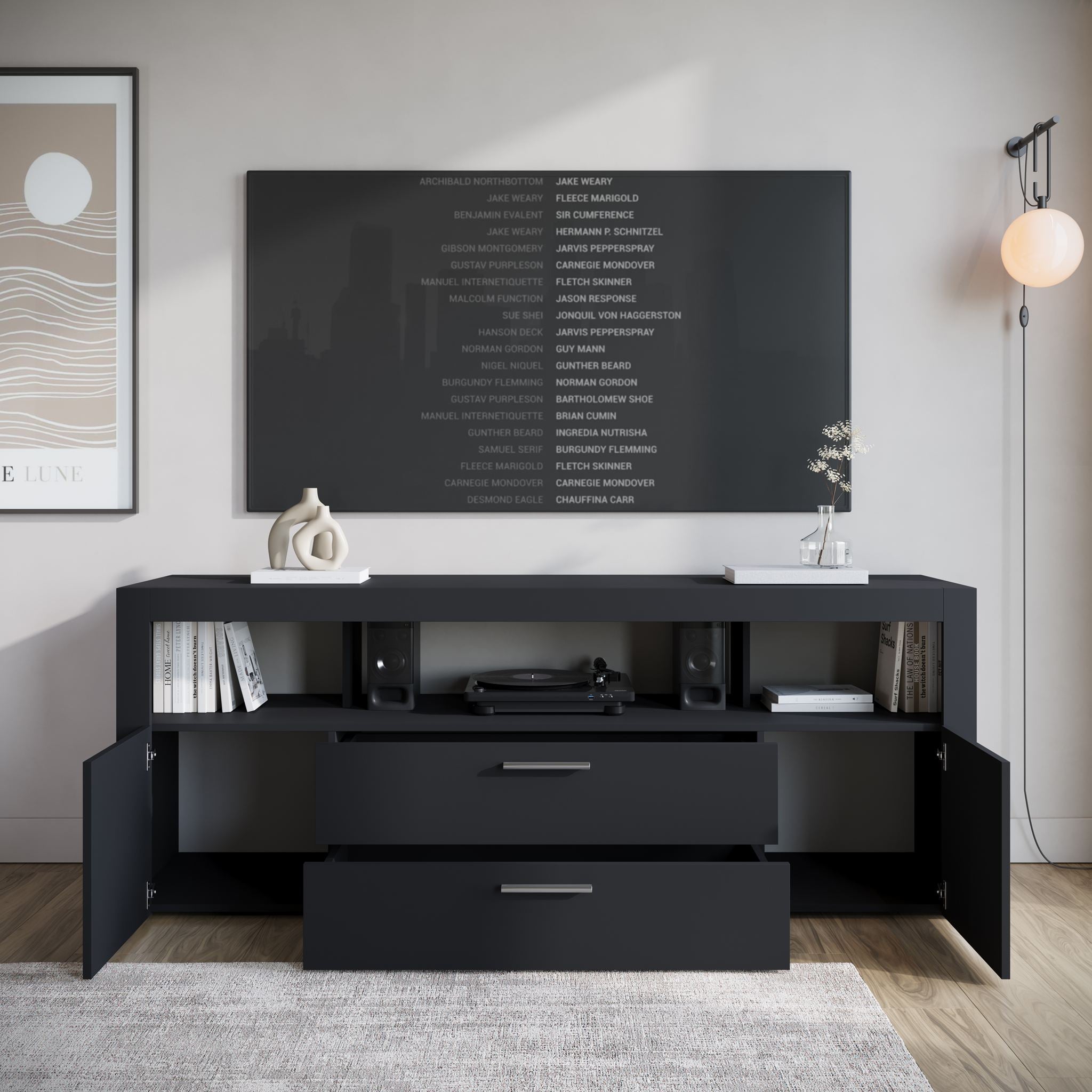 Sharon - TV-Meubel - Zwart - 181 cm