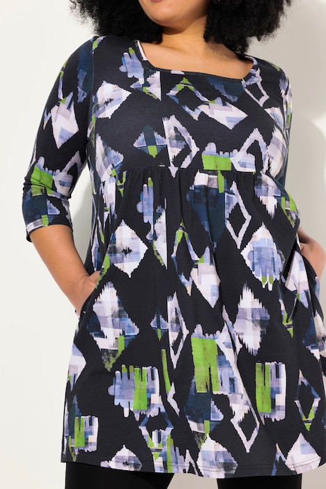 Longshirt, A-Linie, Carree-Ausschnitt, 3/4-Arm