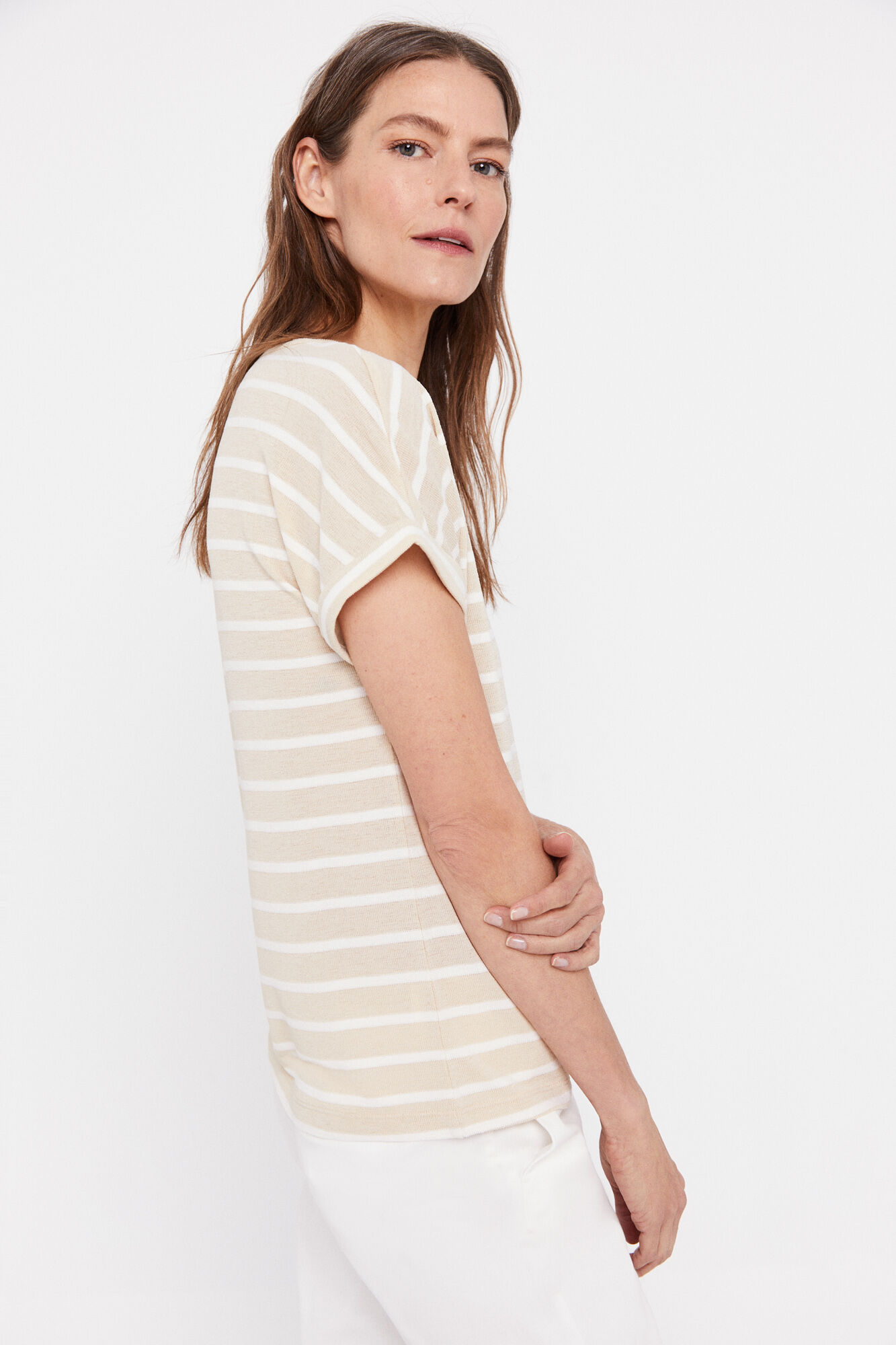 Blusa de malha listrada - Bege