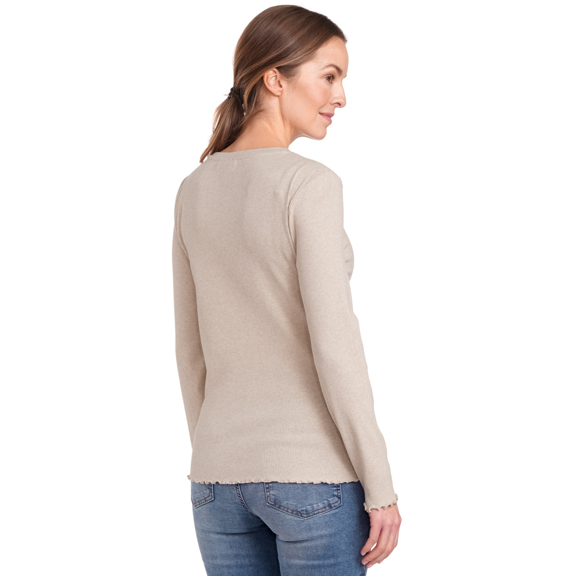 Gina Damen Langarmshirt in gerippter Struktur beige