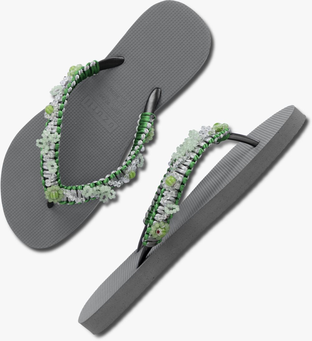 UZURII zilveren uzurii teenslippers macrame green blossom