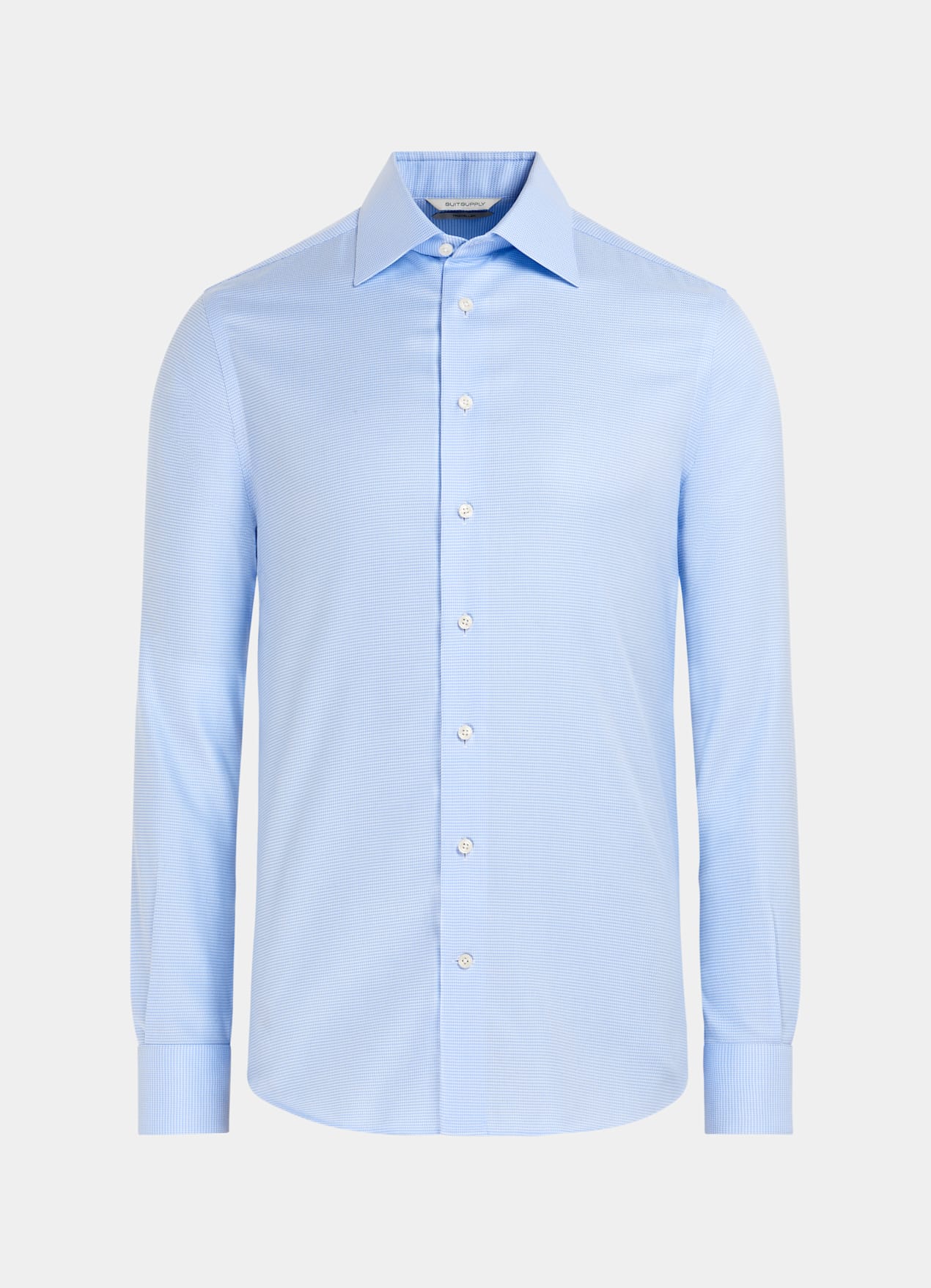 Chemise coupe ajustée en twill bleu clair pied-de-poule
