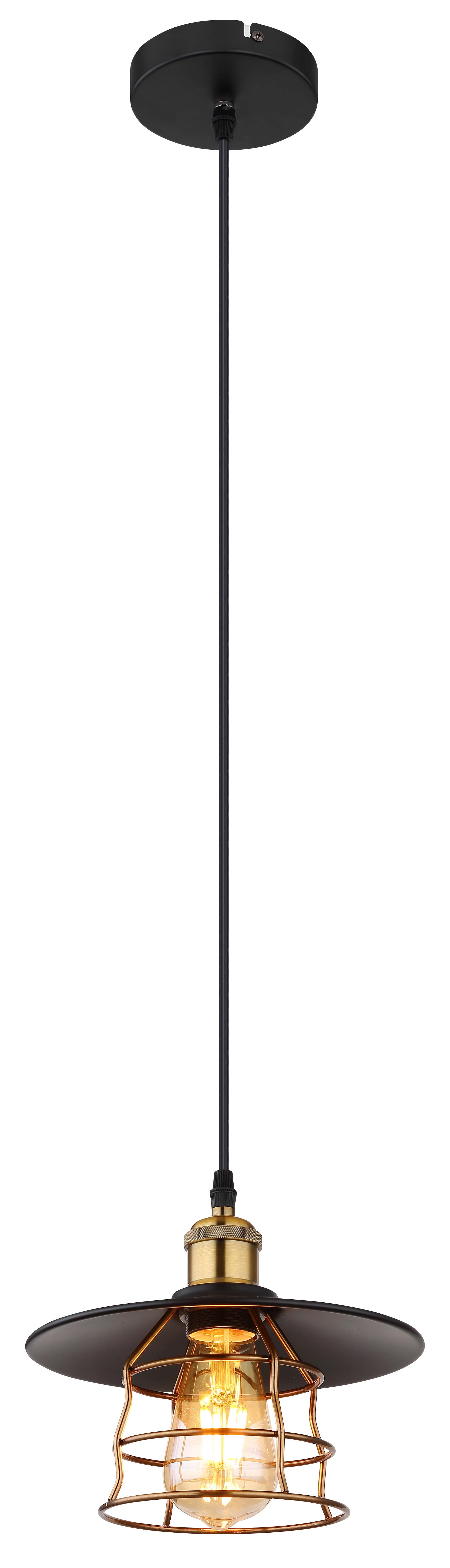 GLOBO Retrofit Pendelleuchte VIEJO 22 cm schwarz/altmessingfarbig