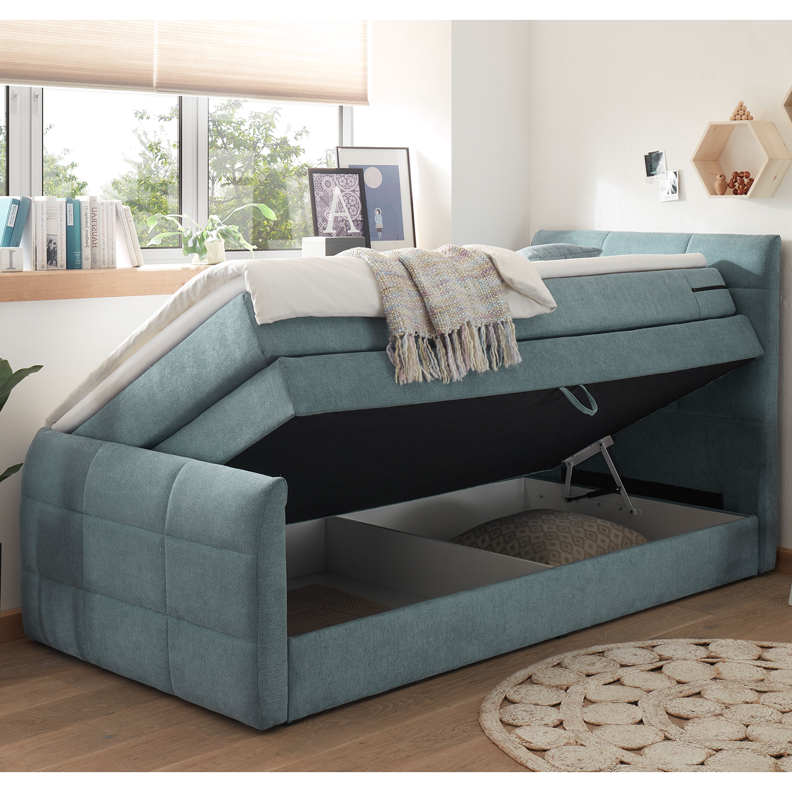 Boxspringbett - denim - H2 - 100x200 cm