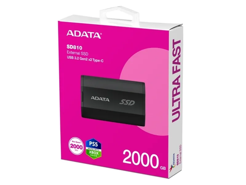 ADATA SD810 - SSD - 2 TB - ekstern (bærbar) - USB 3.2 Gen 2 (USB-C stikforbindelse) - sort