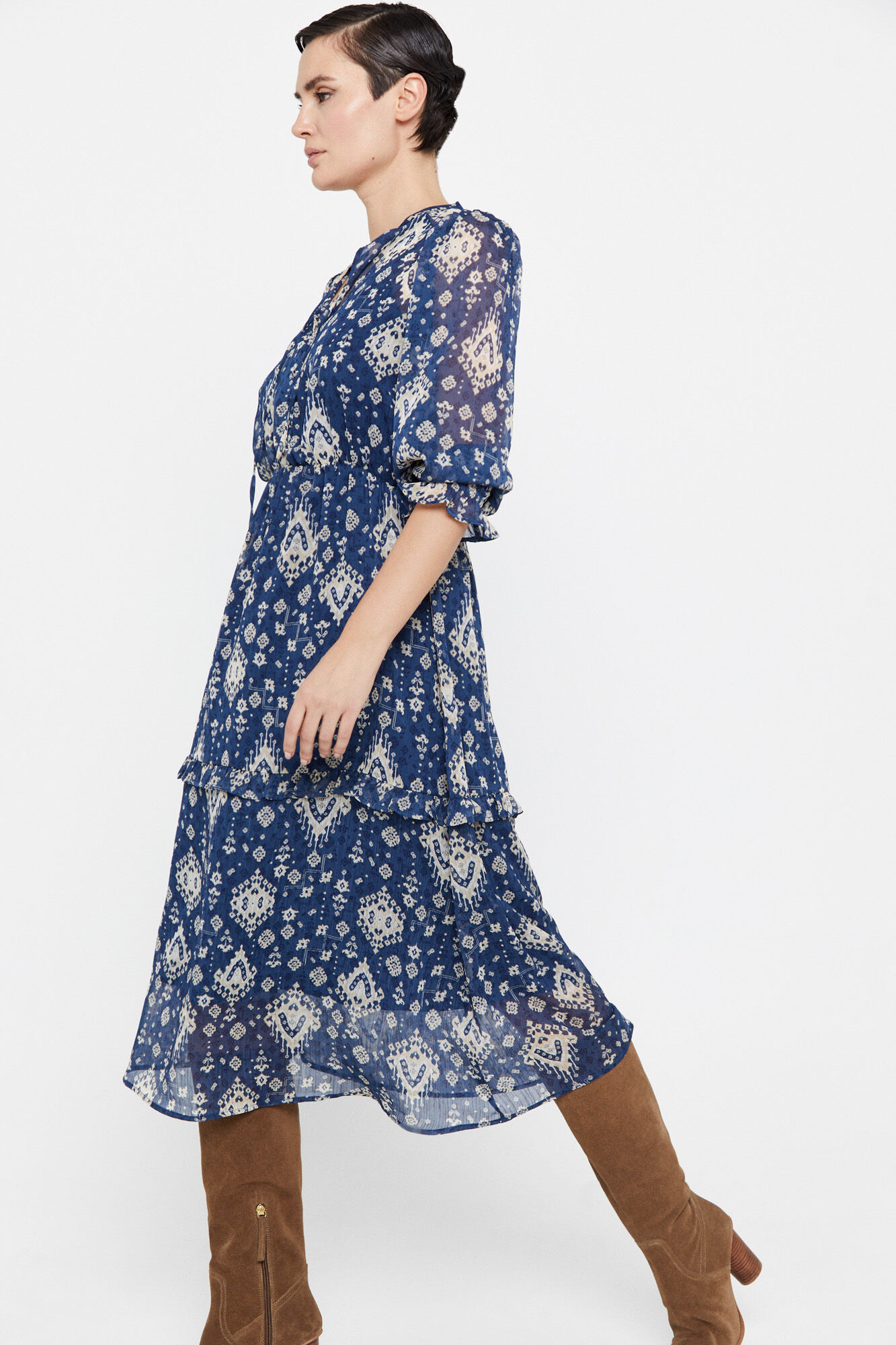 Vestido em poliéster reciclado - Estampa azul
