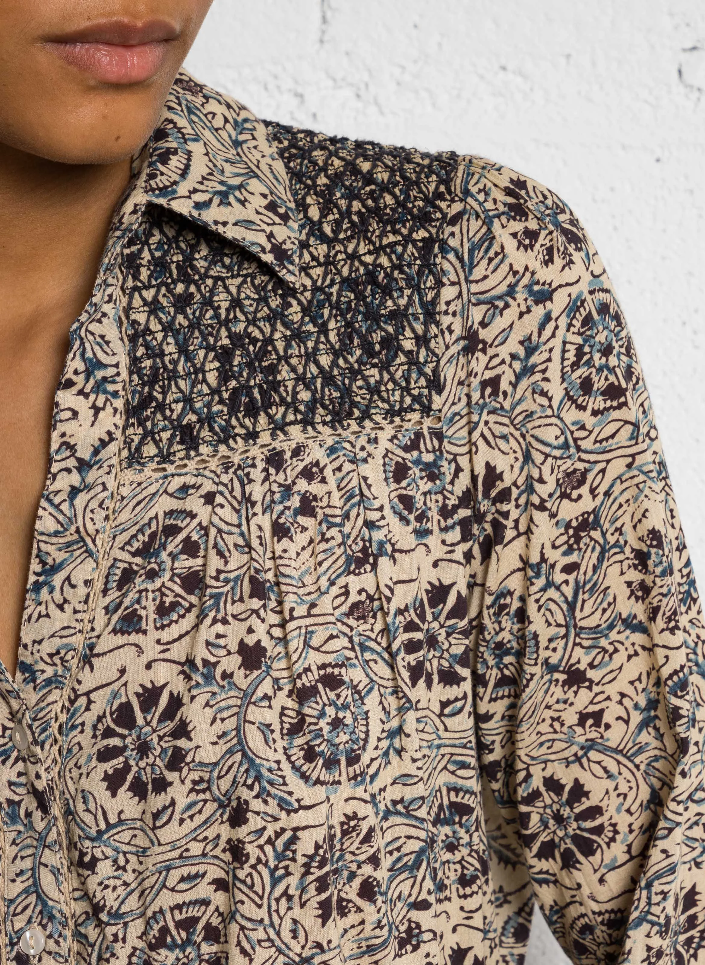 PHOEBE - Chemise ample imprimée en coton | Bleu