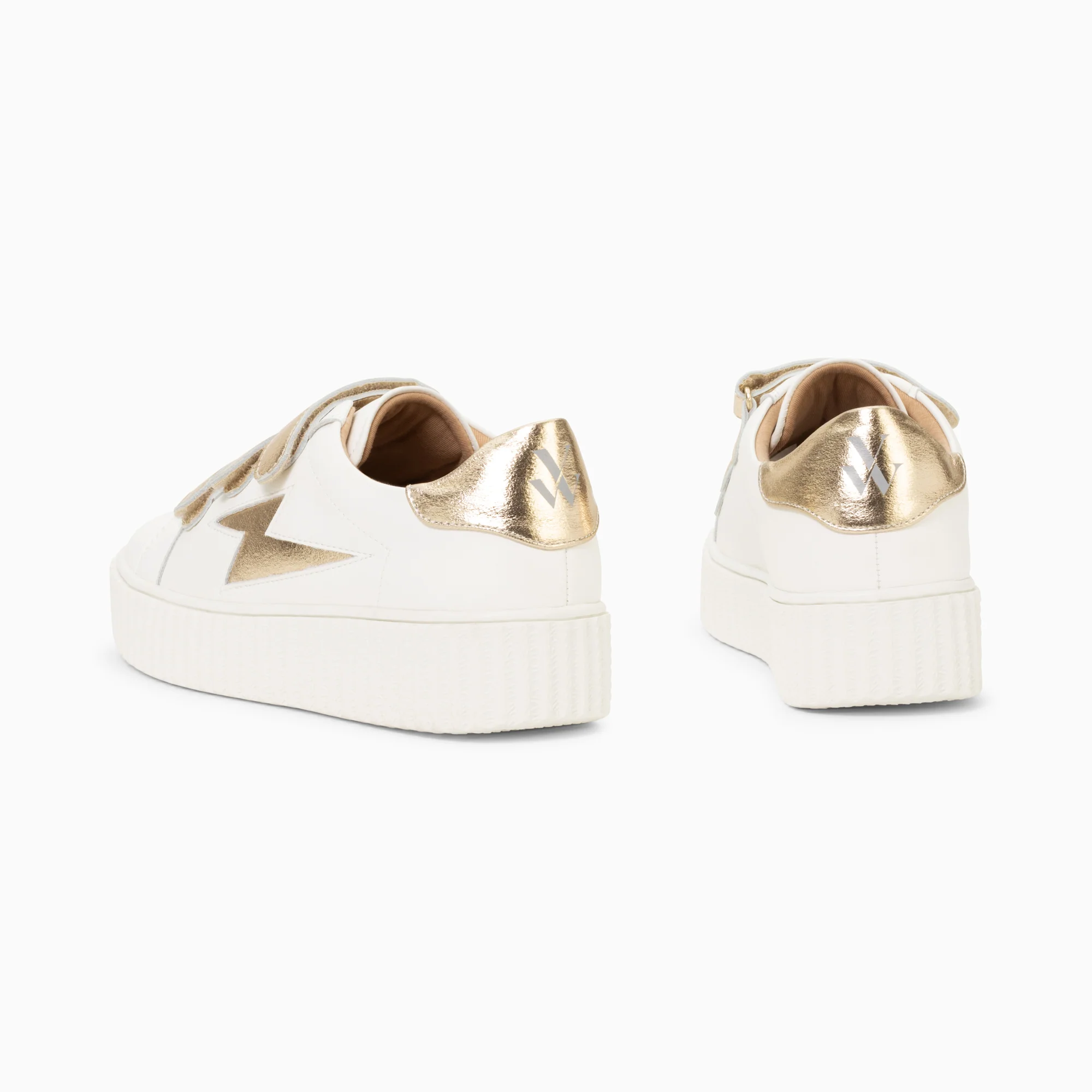 Sneakers-Baskets éclair Marilou blanc et or à scratchs