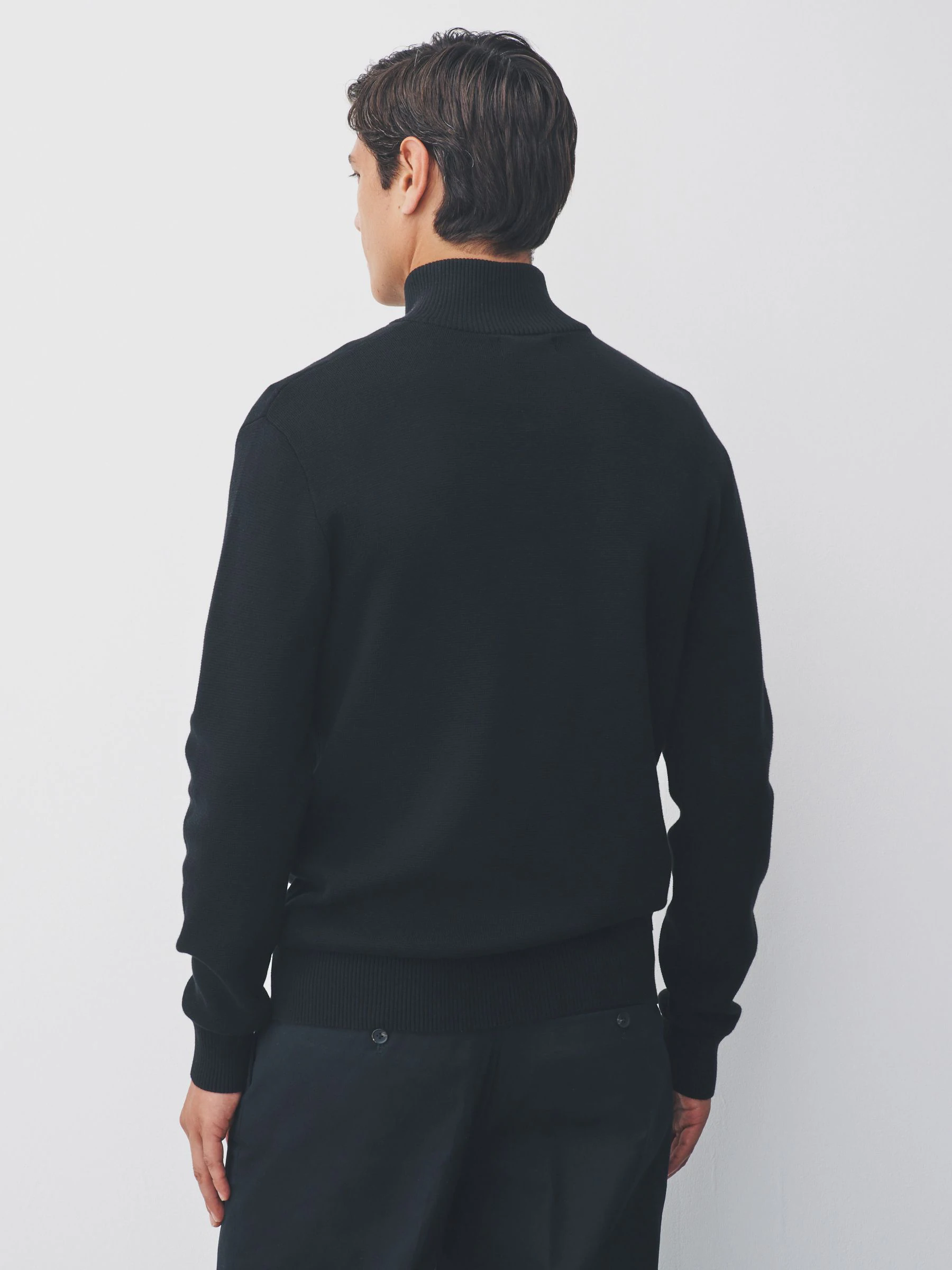 Zwart - Effen - Regular fit 100% katoenen premium trui met korte rits