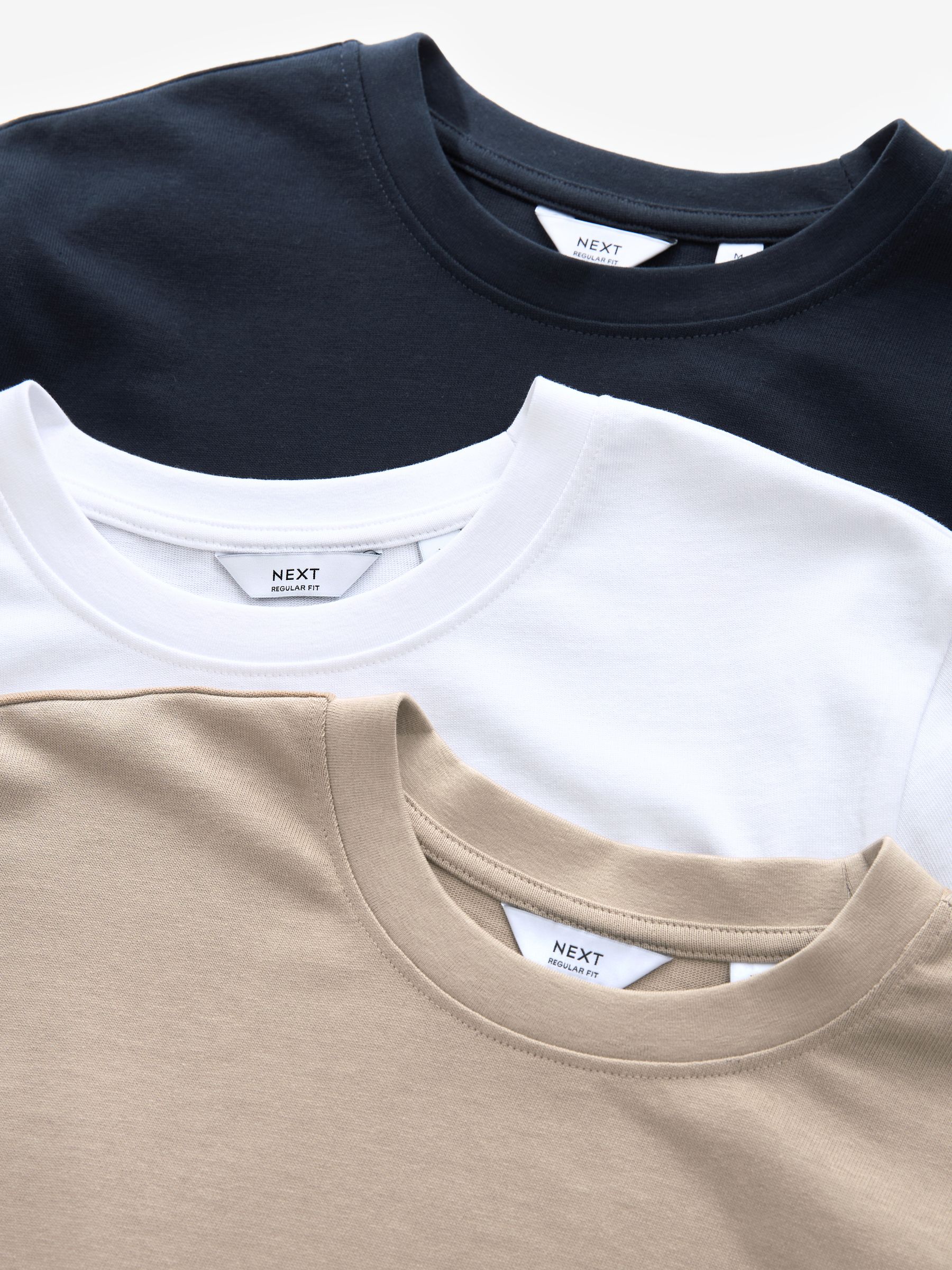 Marineblauw/wit/kiezelkleur - Normale Pasvorm - Verpakking van 3 T-shirts van zware stof