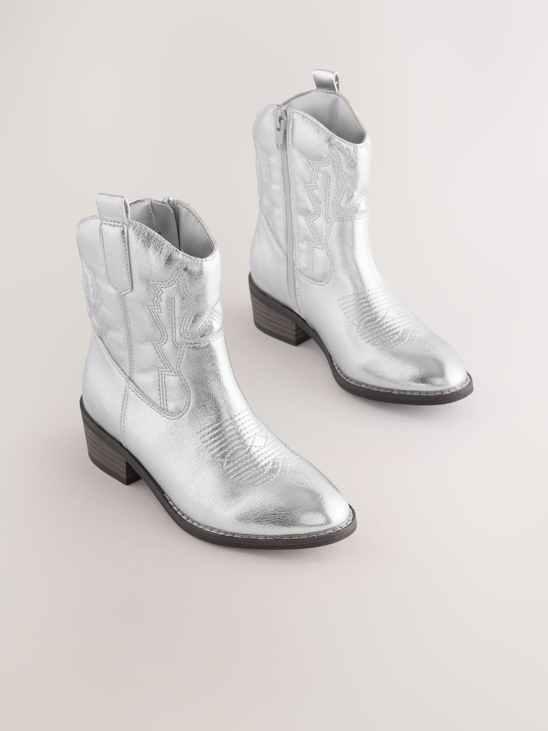 Zilver - Enkellaars in cowboystijl