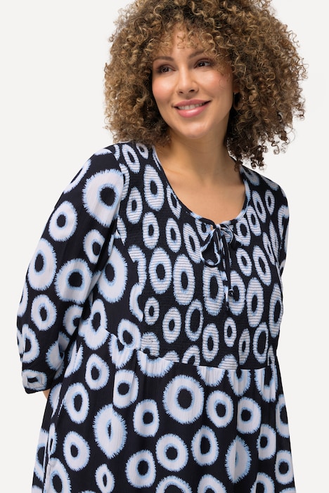Smokbluse, Kreise, A-Linie, Rundhals, 3/4-Arm