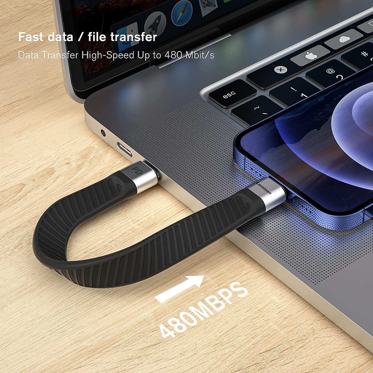 NÖRDIC kort flatkabel 14cm USB-C til lynrask lading PD18W brikkesett C94